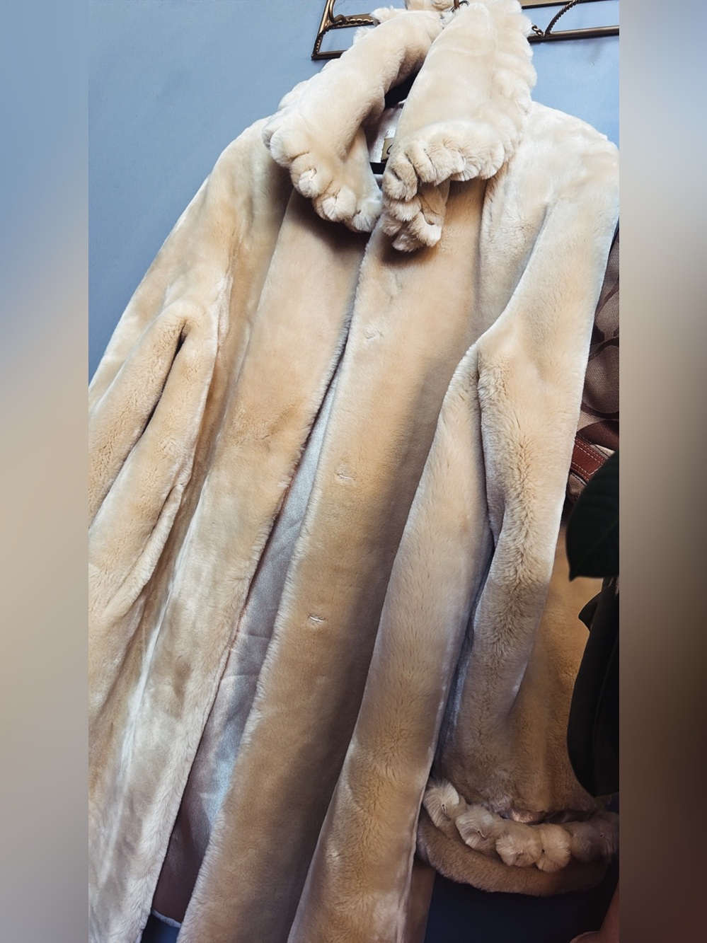 Plush Faux Fur Coat - Cream